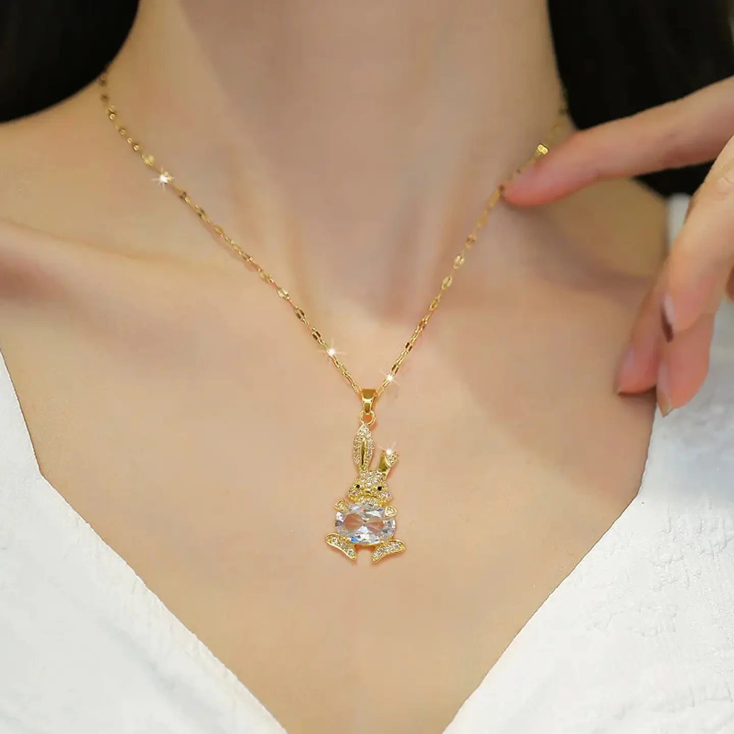 Collar Conejo De Pascua Cadena Acero Inoxidable - Baño Oro 18k 2