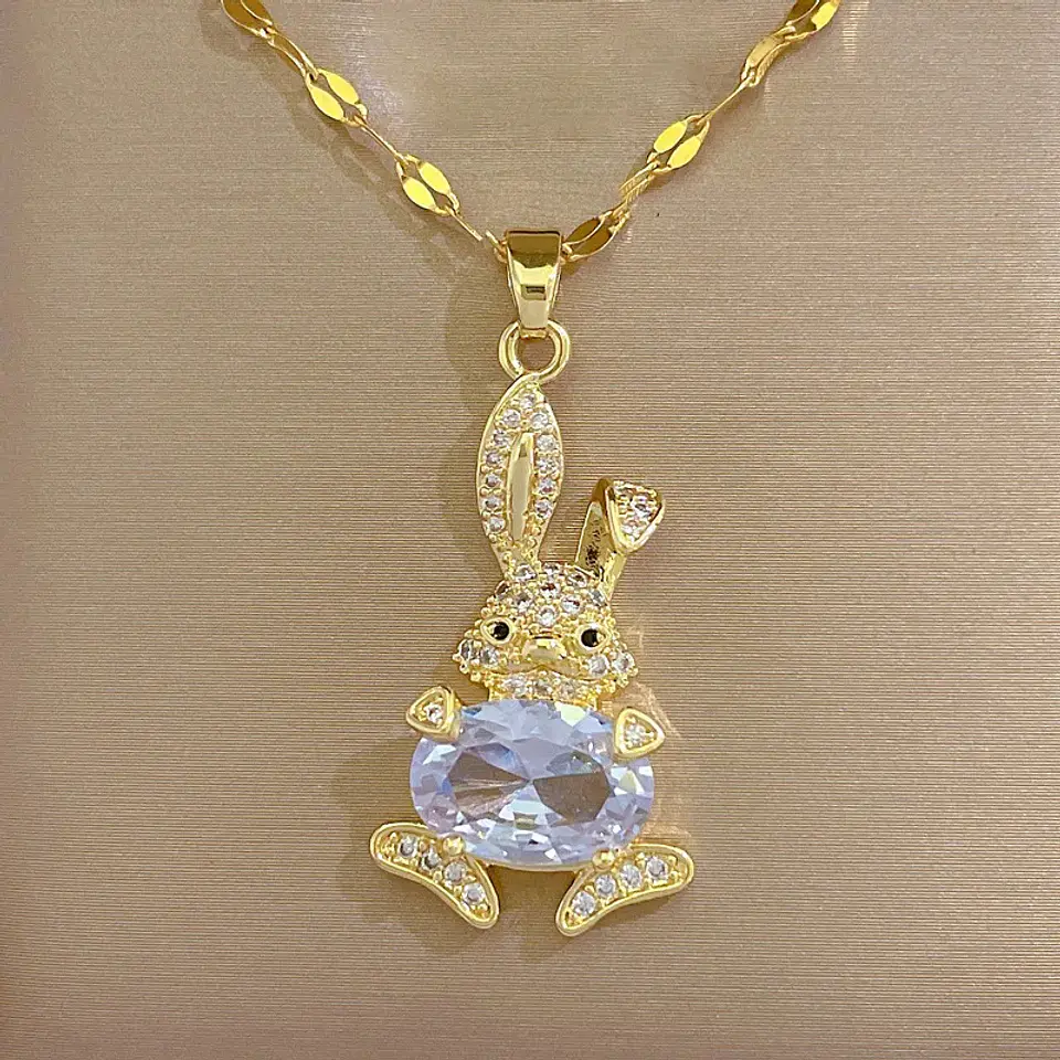 Collar Conejo De Pascua Cadena Acero Inoxidable - Baño Oro 18k 3