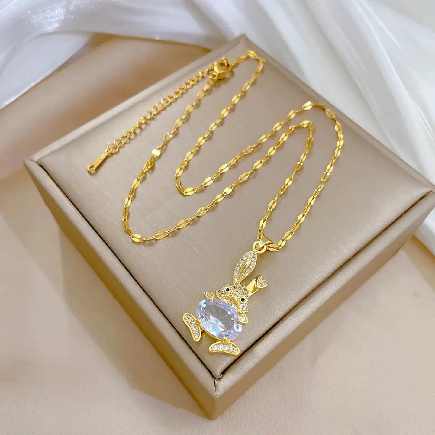 Collar Conejo De Pascua Cadena Acero Inoxidable - Baño Oro 18k 4