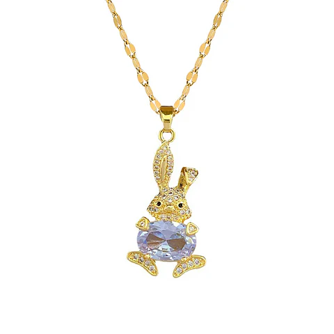 Collar Conejo De Pascua Cadena Acero Inoxidable - Baño Oro 18k