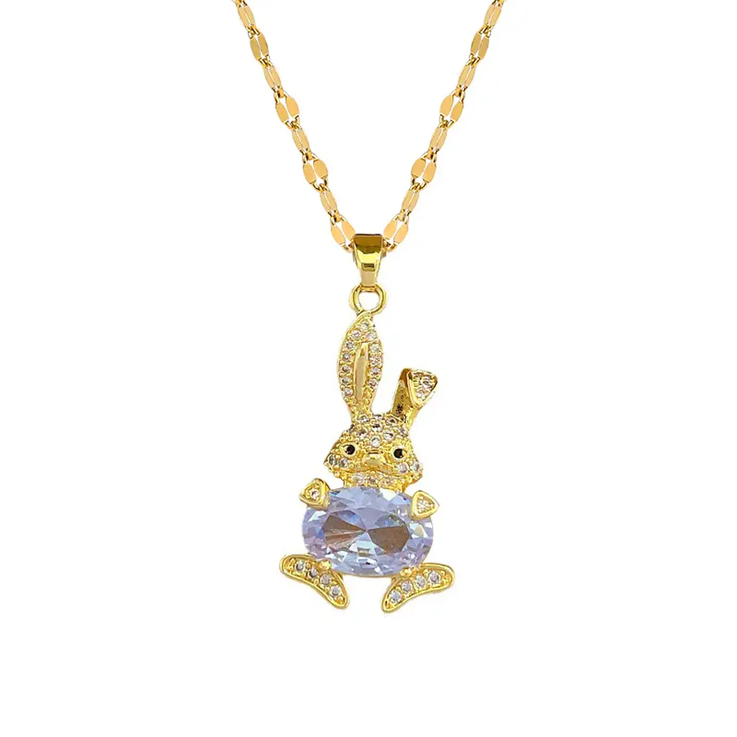 Collar Conejo De Pascua Cadena Acero Inoxidable - Baño Oro 18k 1