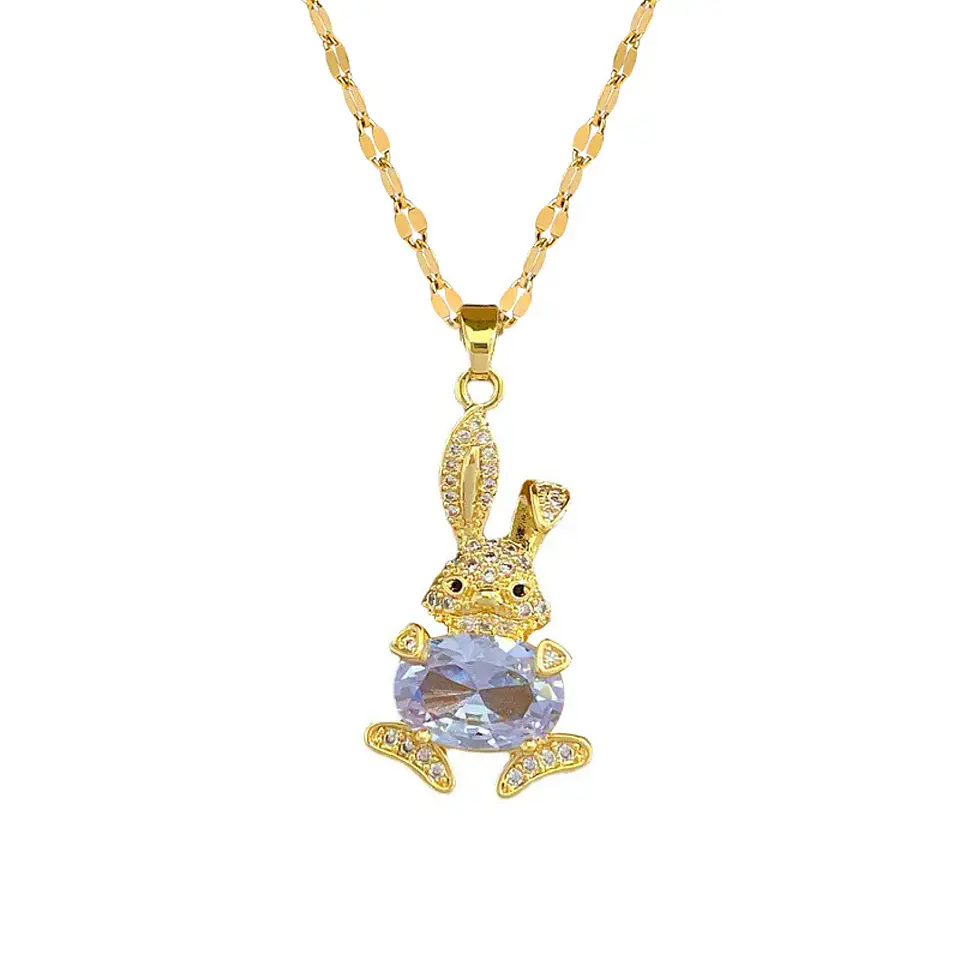 Collar Conejo De Pascua Cadena Acero Inoxidable - Baño Oro 18k 1