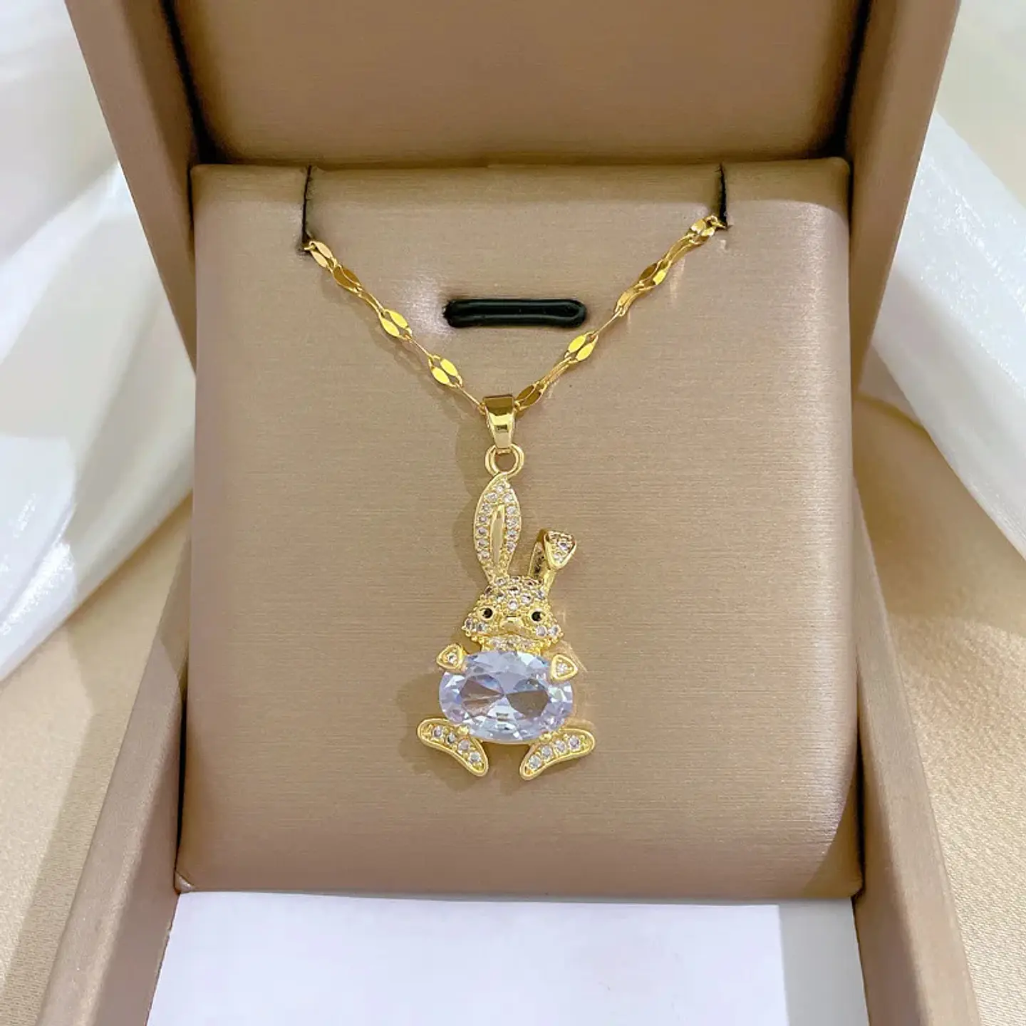 Collar Conejo De Pascua Cadena Acero Inoxidable - Baño Oro 18k 5