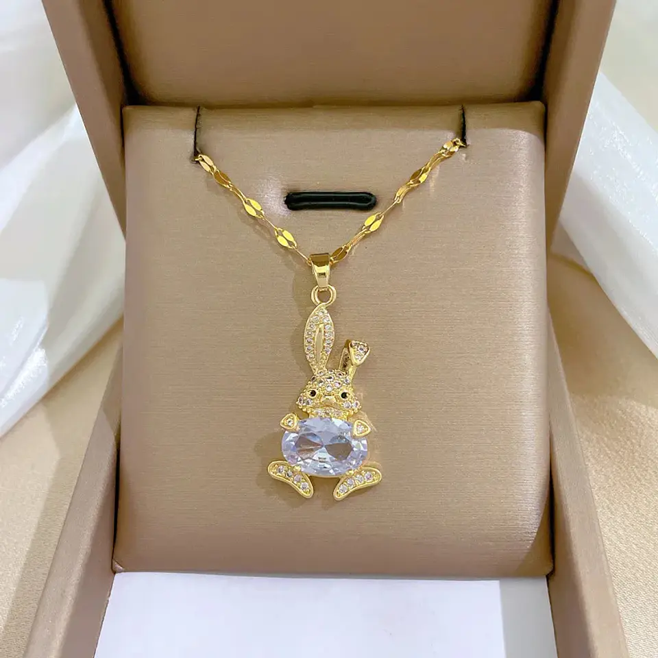 Collar Conejo De Pascua Cadena Acero Inoxidable - Baño Oro 18k 5