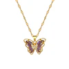 Collar Mariposa Cristal Lila - Acero Inoxidable Bañado En Oro 18k 1