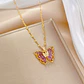 Collar Mariposa Cristal Lila - Acero Inoxidable Bañado En Oro 18k - Miniatura 3