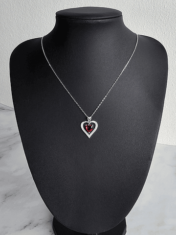 Collar Corazón Rubí Plata Fina Ley 925 Cadena Circones Amor