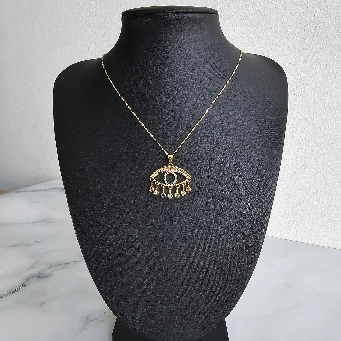 Collar Ojo Turco Cadena Plata Fina 925 Bañado En Oro 18k 2