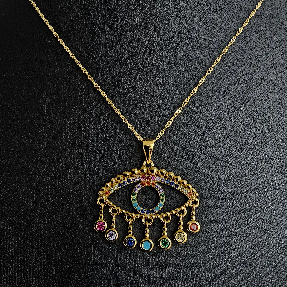 Collar Ojo Turco Cadena Plata Fina 925 Bañado En Oro 18k 3