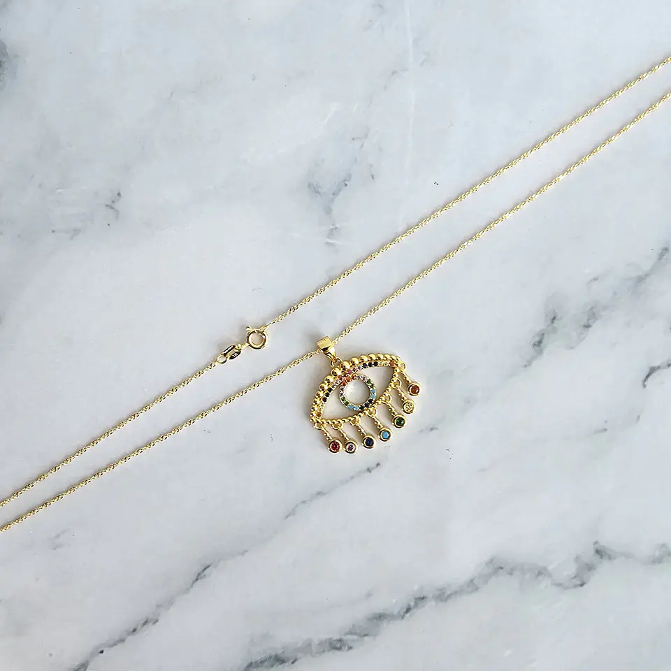 Collar Ojo Turco Cadena Plata Fina 925 Bañado En Oro 18k 4