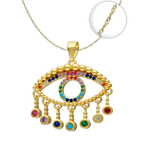 Collar Ojo Turco Cadena Plata Fina 925 Bañado En Oro 18k