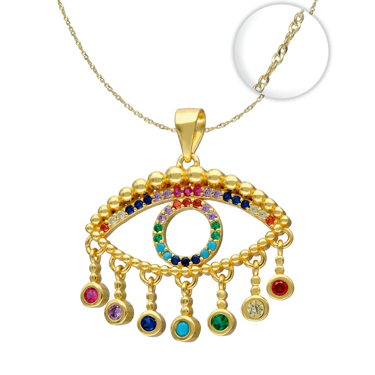Collar Ojo Turco Cadena Plata Fina 925 Bañado En Oro 18k 1
