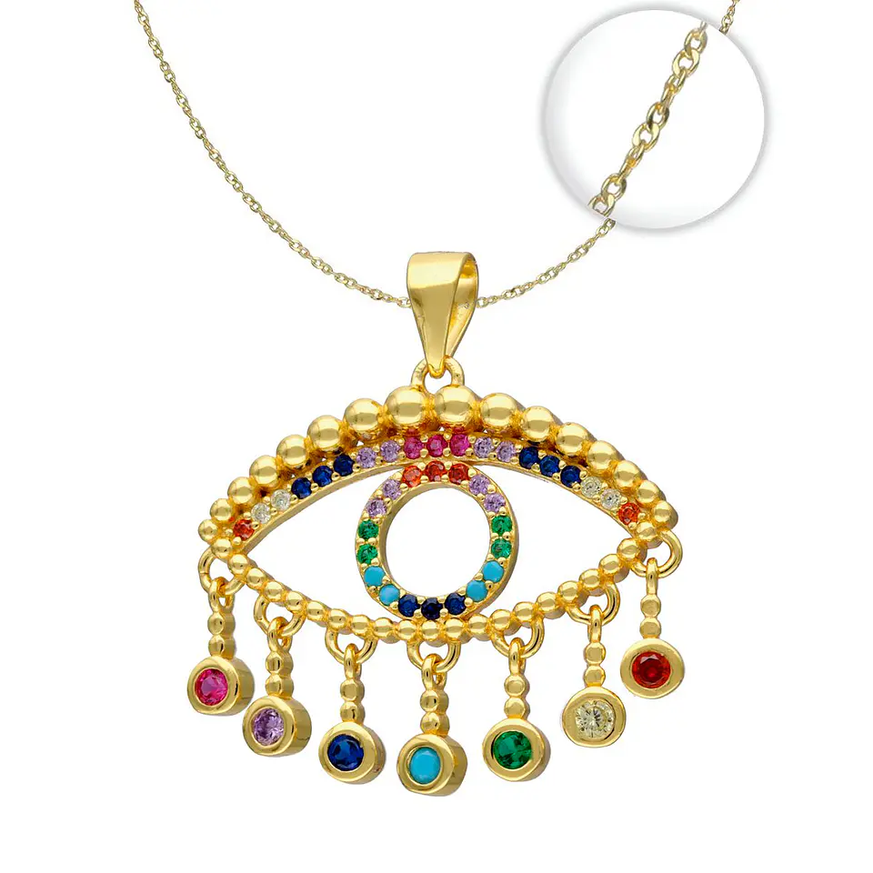 Collar Ojo Turco Cadena Plata Fina 925 Bañado En Oro 18k 1