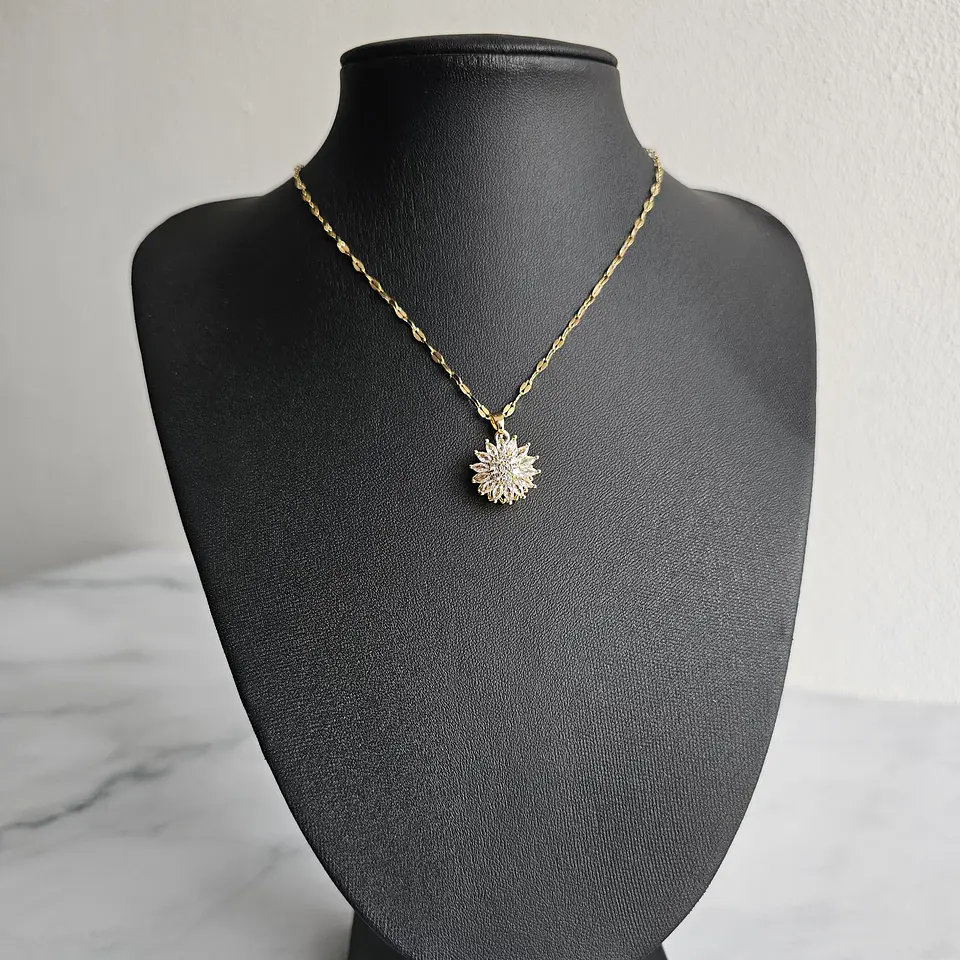Collar Girasol Giratorio Circones - Acero Bañado Oro 18k 2
