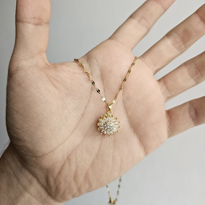 Collar Girasol Giratorio Circones - Acero Bañado Oro 18k 6