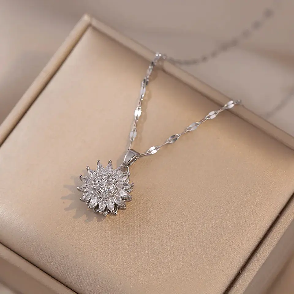 Collar Girasol Giratorio Circones - Acero Bañado Oro 18k 8