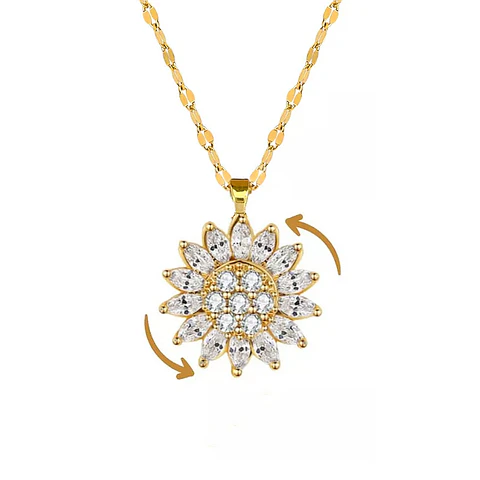 Collar Girasol Giratorio Circones - Acero Bañado Oro 18k