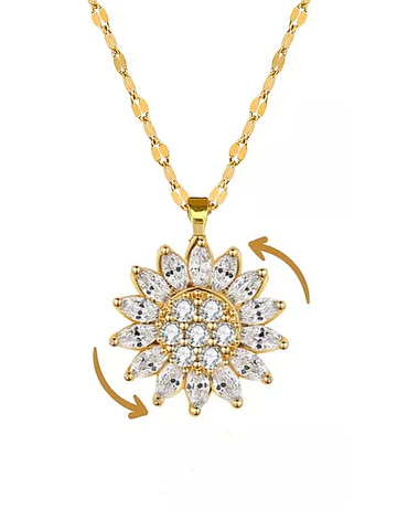 Collar Girasol Giratorio Circones - Acero Bañado Oro 18k