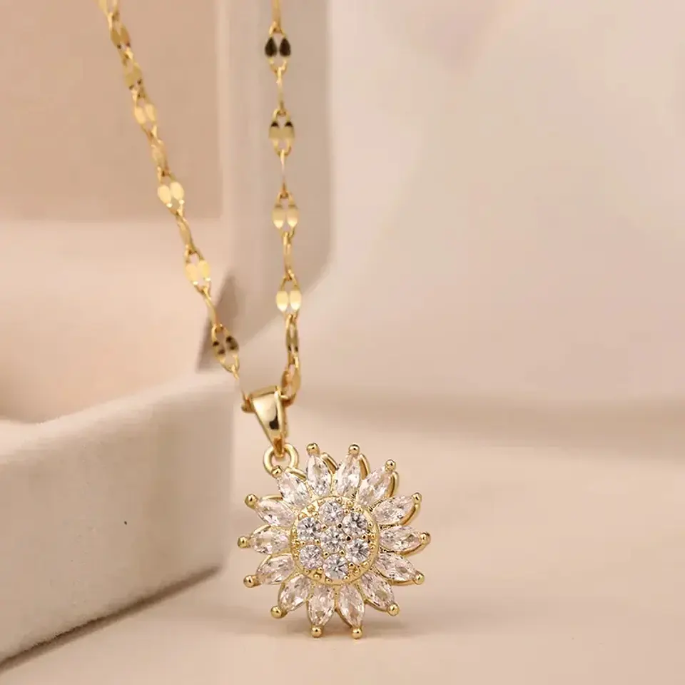 Collar Girasol Giratorio Circones - Acero Bañado Oro 18k 9
