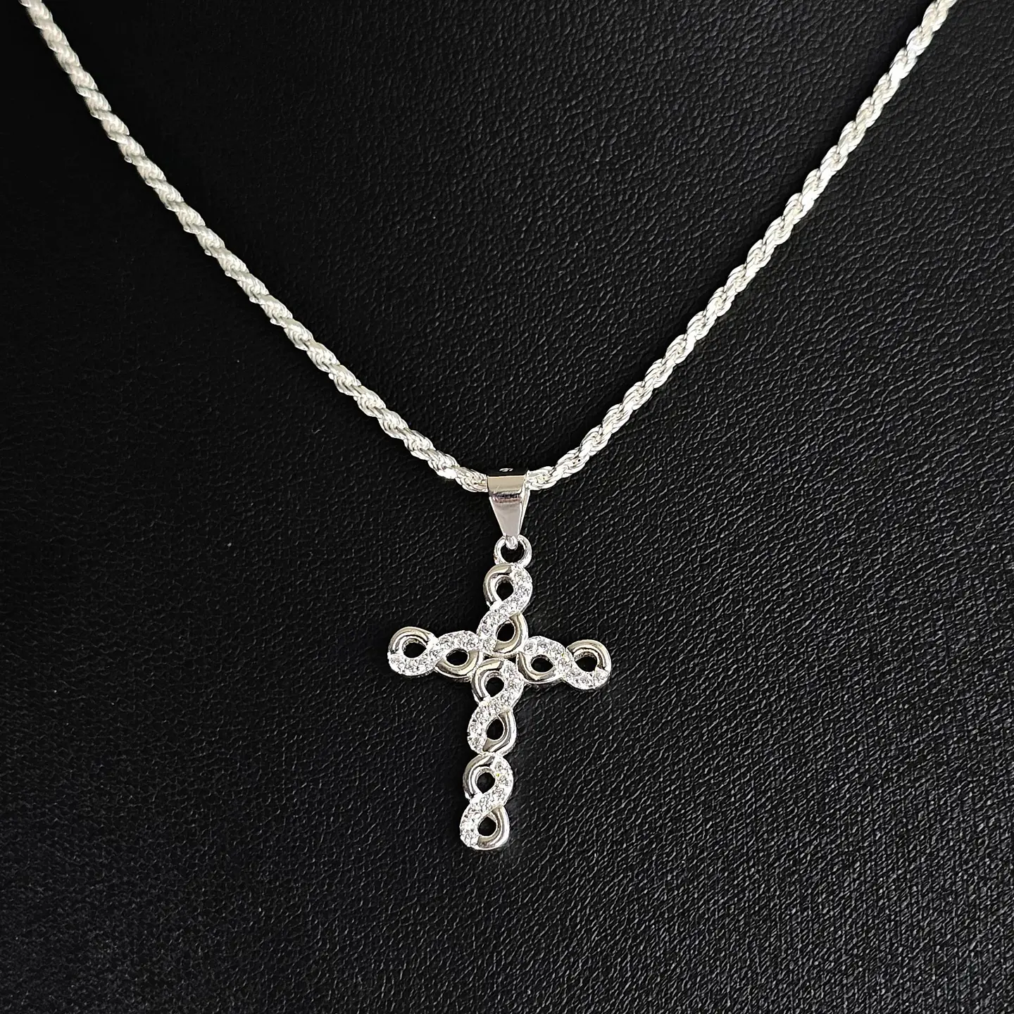Colgante Cruz Infinitos + Cadena Tourbillon Plata Fina Italiana 925 2