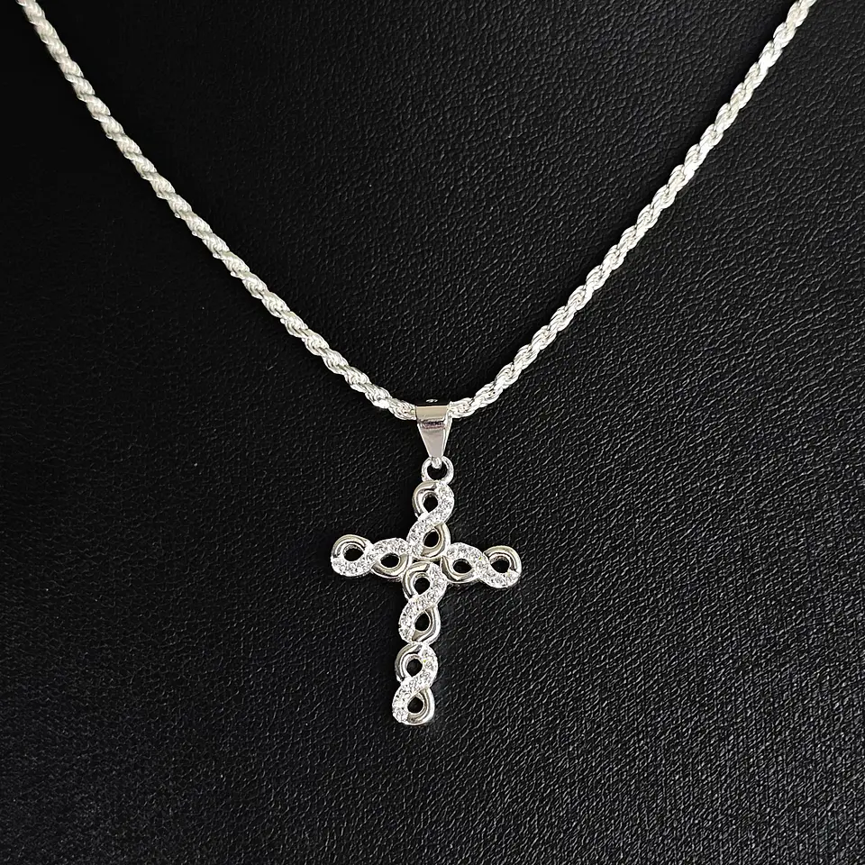Colgante Cruz Infinitos + Cadena Tourbillon Plata Fina Italiana 925 2
