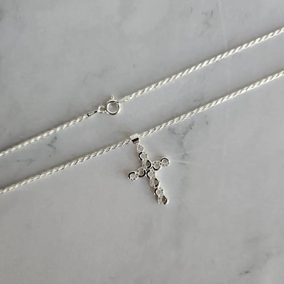 Colgante Cruz Infinitos + Cadena Tourbillon Plata Fina Italiana 925 5