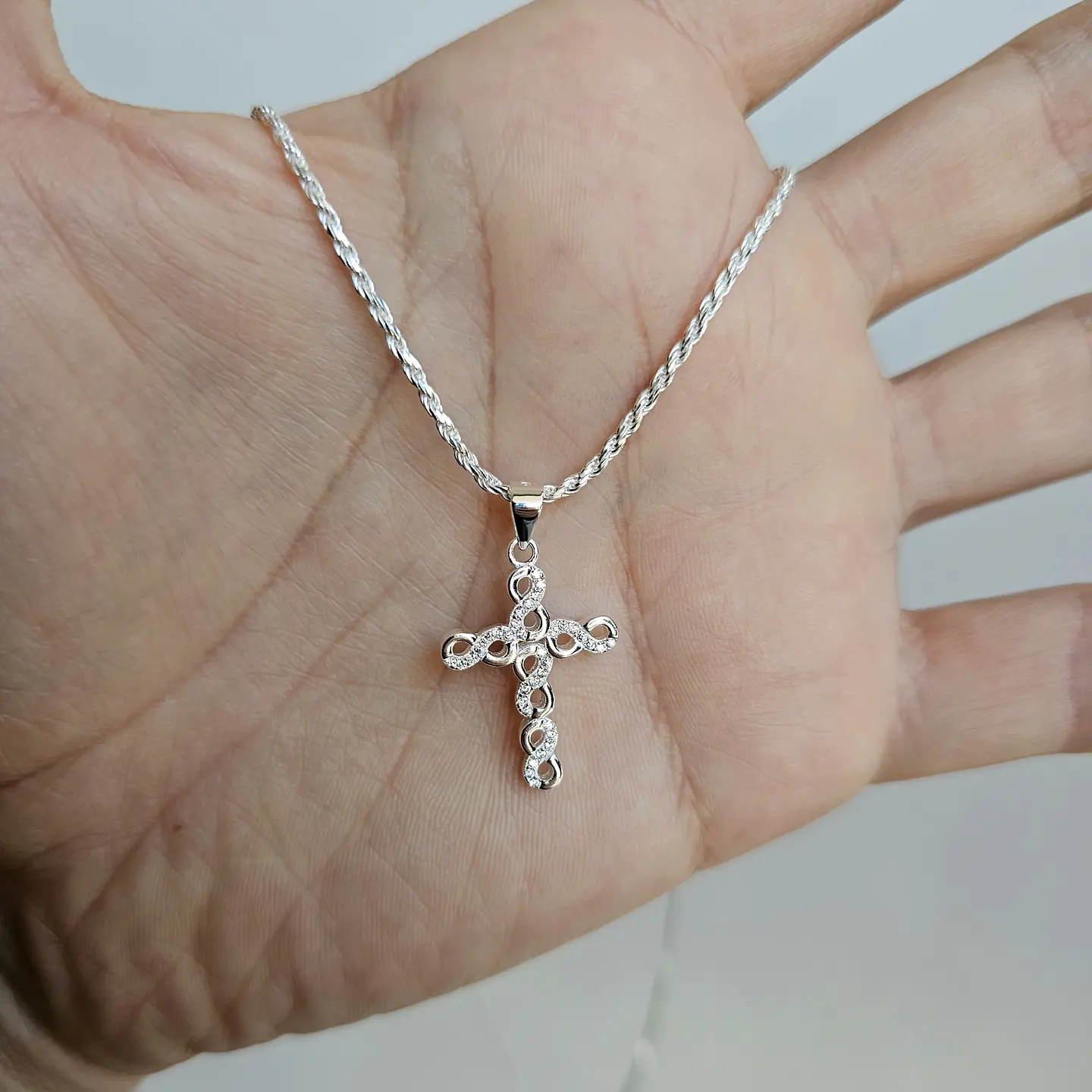 Colgante Cruz Infinitos + Cadena Tourbillon Plata Fina Italiana 925 6
