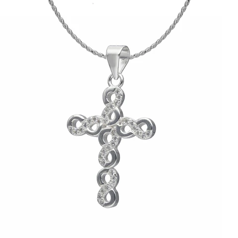 Colgante Cruz Infinitos + Cadena Tourbillon Plata Fina Italiana 925