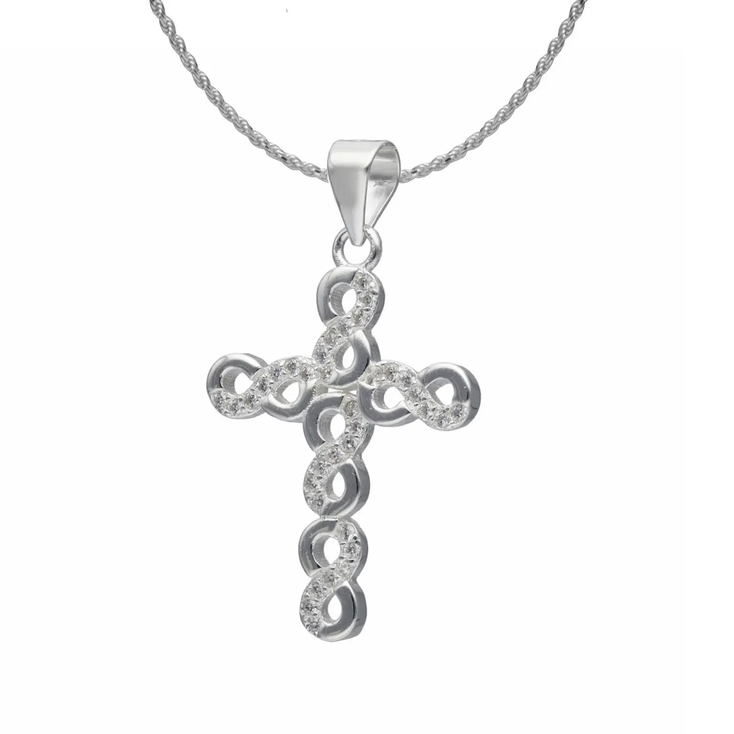 Colgante Cruz Infinitos + Cadena Tourbillon Plata Fina Italiana 925 1