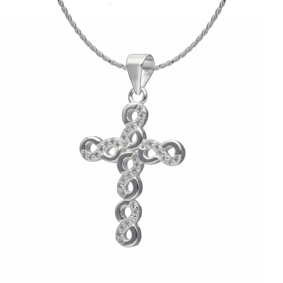 Colgante Cruz Infinitos + Cadena Tourbillon Plata Fina Italiana 925 1