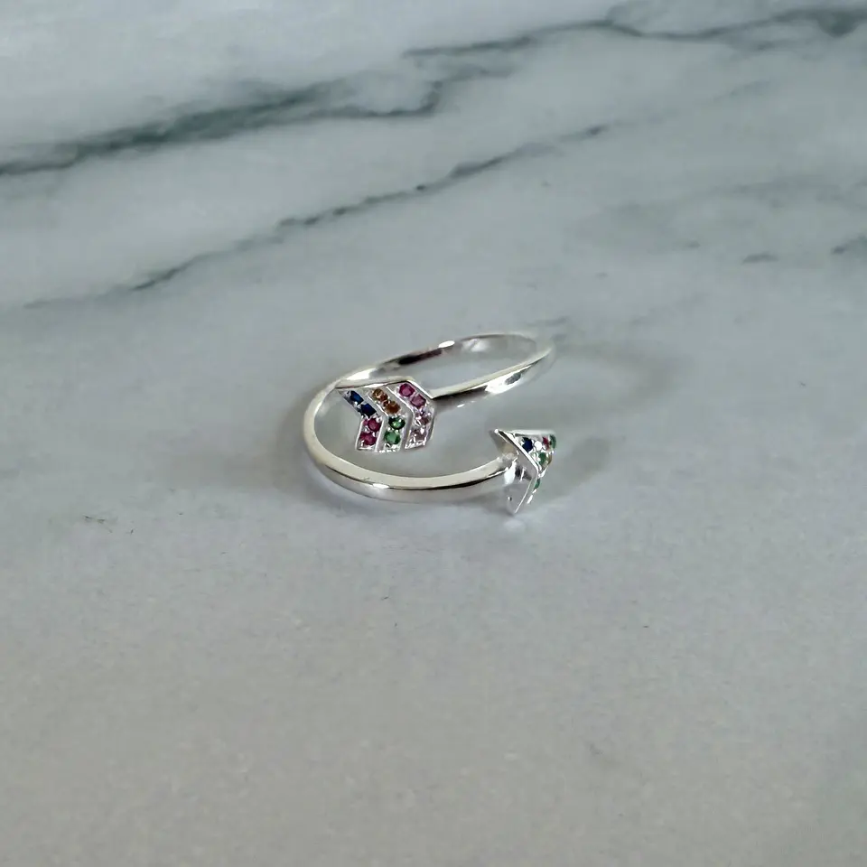 Anillo Flecha Ajustable Plata Fina Ley 925 Circones Mujer 5