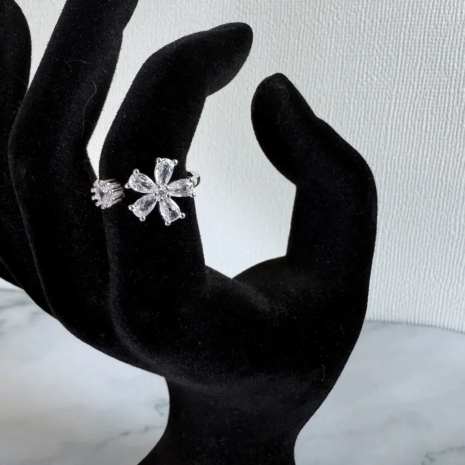 Anillo Flor Circón Ajustable Plata Fina Ley 925 Circones Mujer 2