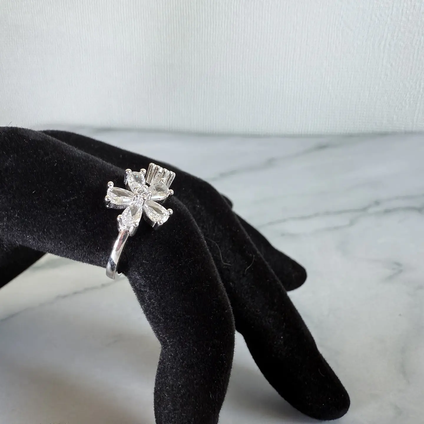 Anillo Flor Circón Ajustable Plata Fina Ley 925 Circones Mujer 4