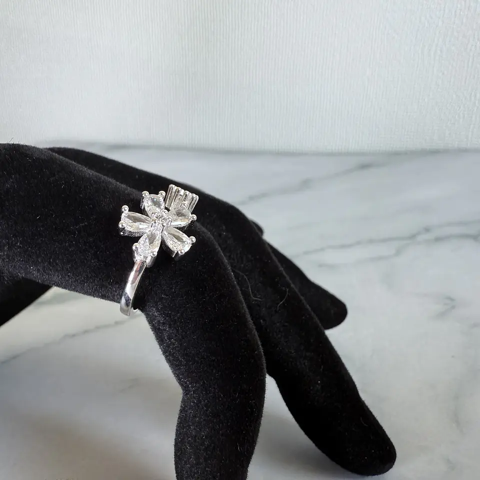 Anillo Flor Circón Ajustable Plata Fina Ley 925 Circones Mujer 4