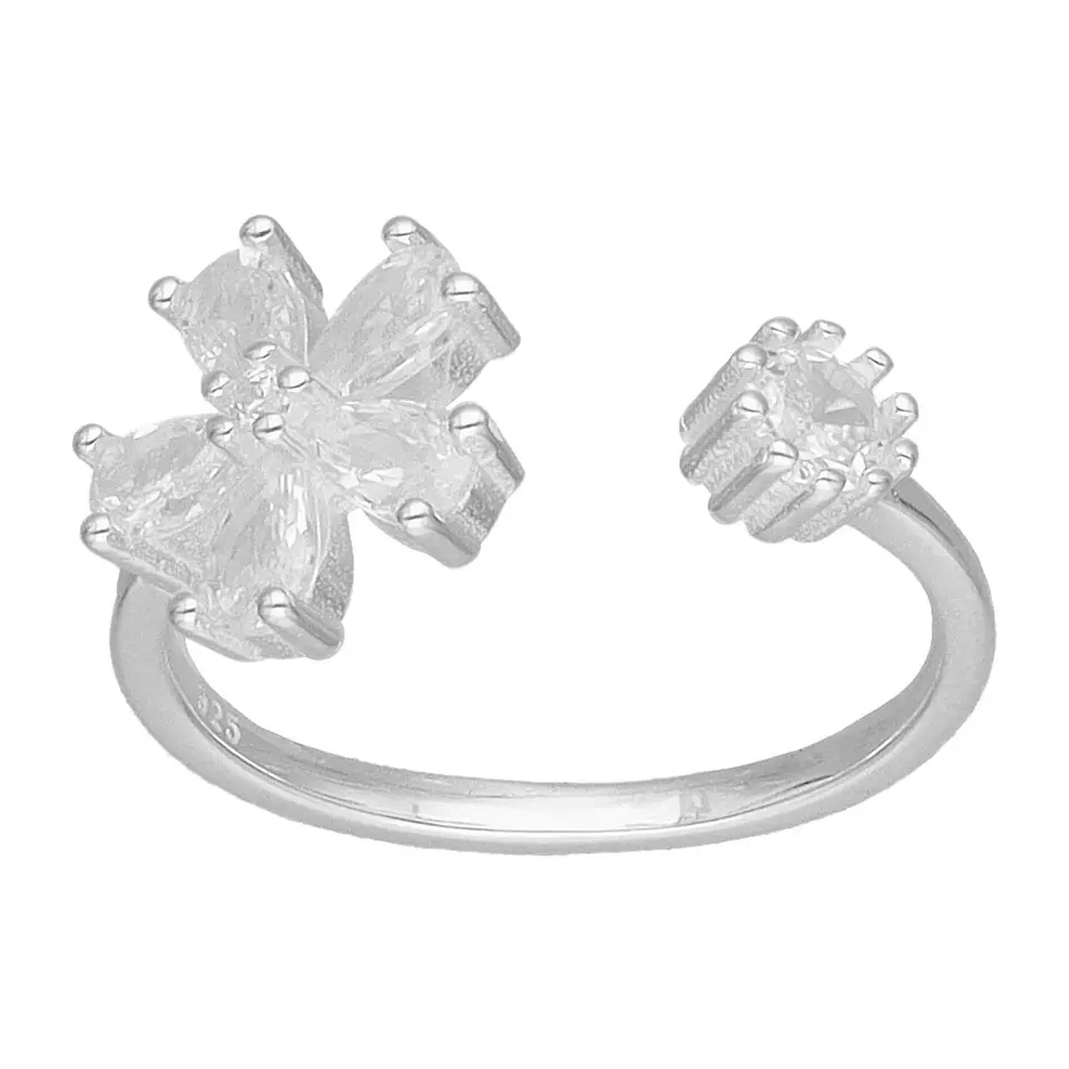 Anillo Flor Circón Ajustable Plata Fina Ley 925 Circones Mujer 1