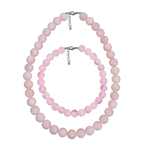 Set Cadena + Pulsera Gargantilla Cuencas De Cuarzo Rosa Unisex