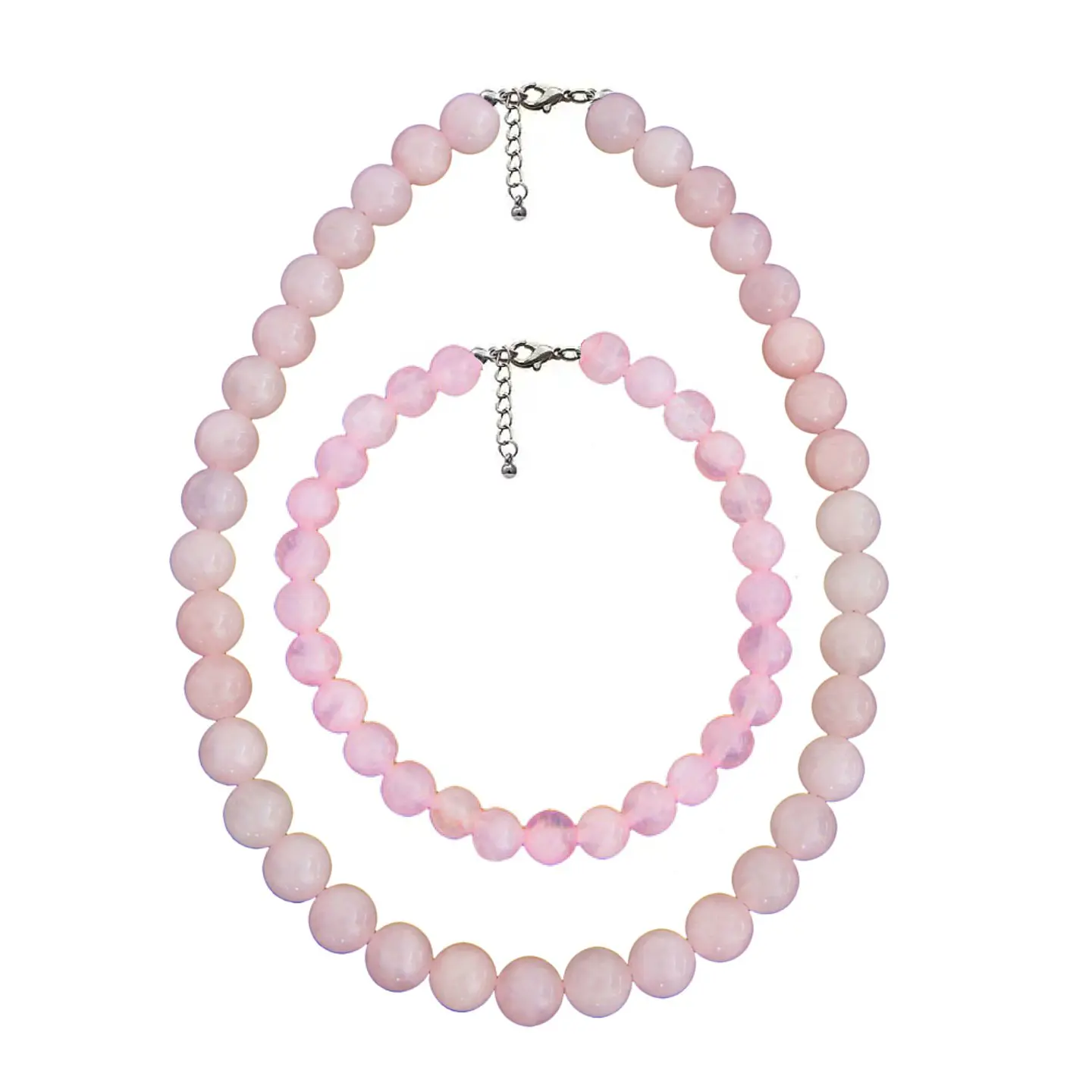 Set Cadena + Pulsera Gargantilla Cuencas De Cuarzo Rosa Unisex 1