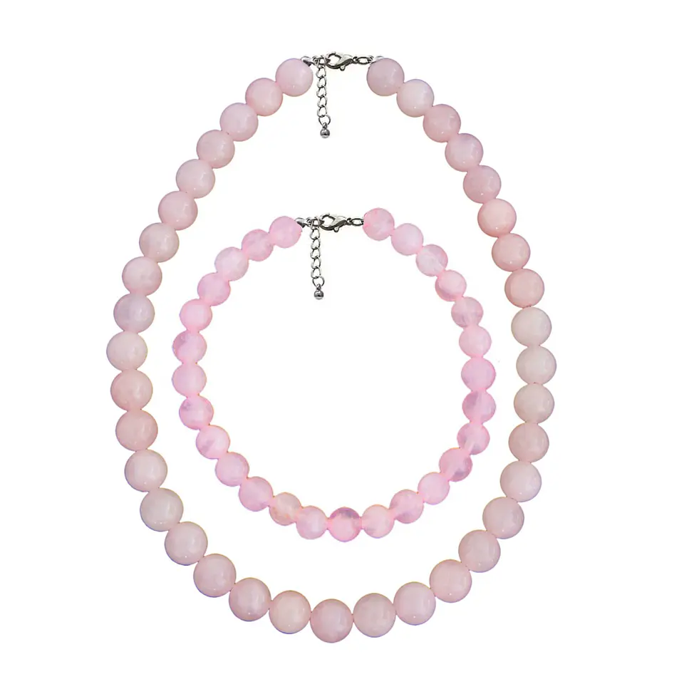 Set Cadena + Pulsera Gargantilla Cuencas De Cuarzo Rosa Unisex 1