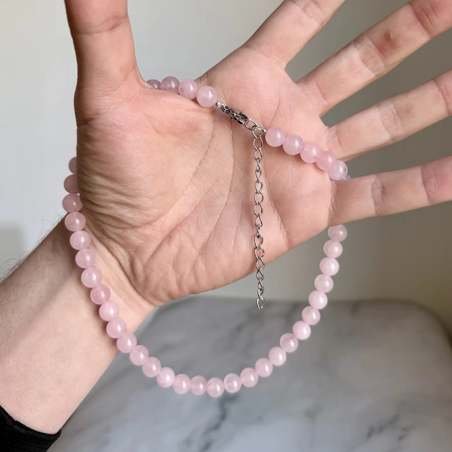 Set Cadena + Pulsera Gargantilla Cuencas De Cuarzo Rosa Unisex 6