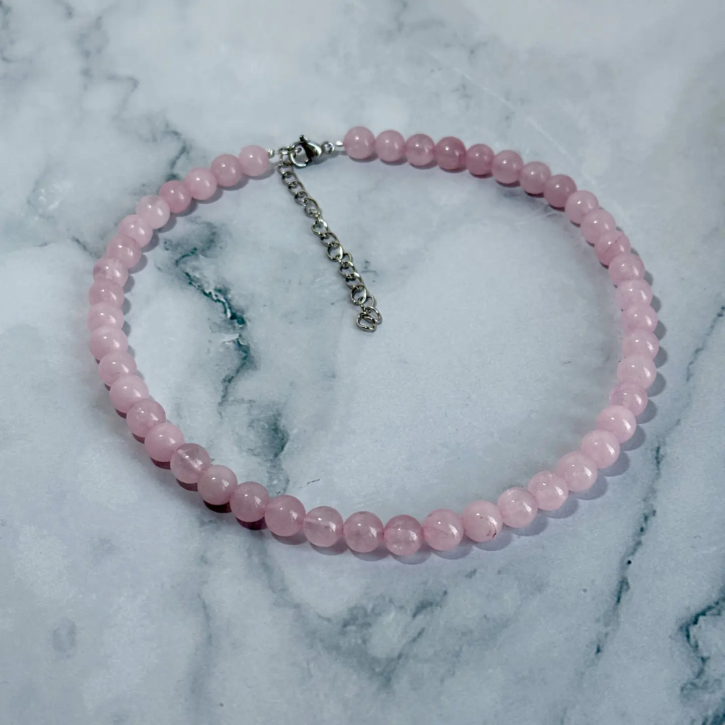Set Cadena + Pulsera Gargantilla Cuencas De Cuarzo Rosa Unisex 7