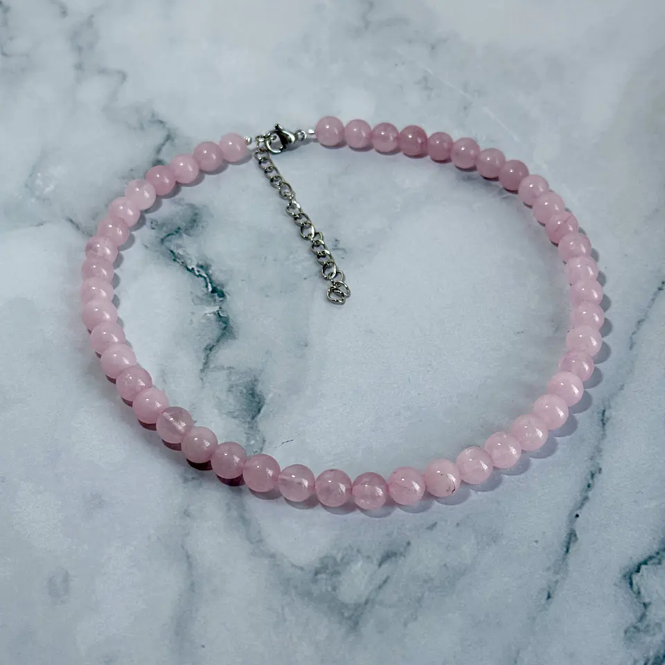 Set Cadena + Pulsera Gargantilla Cuencas De Cuarzo Rosa Unisex 7