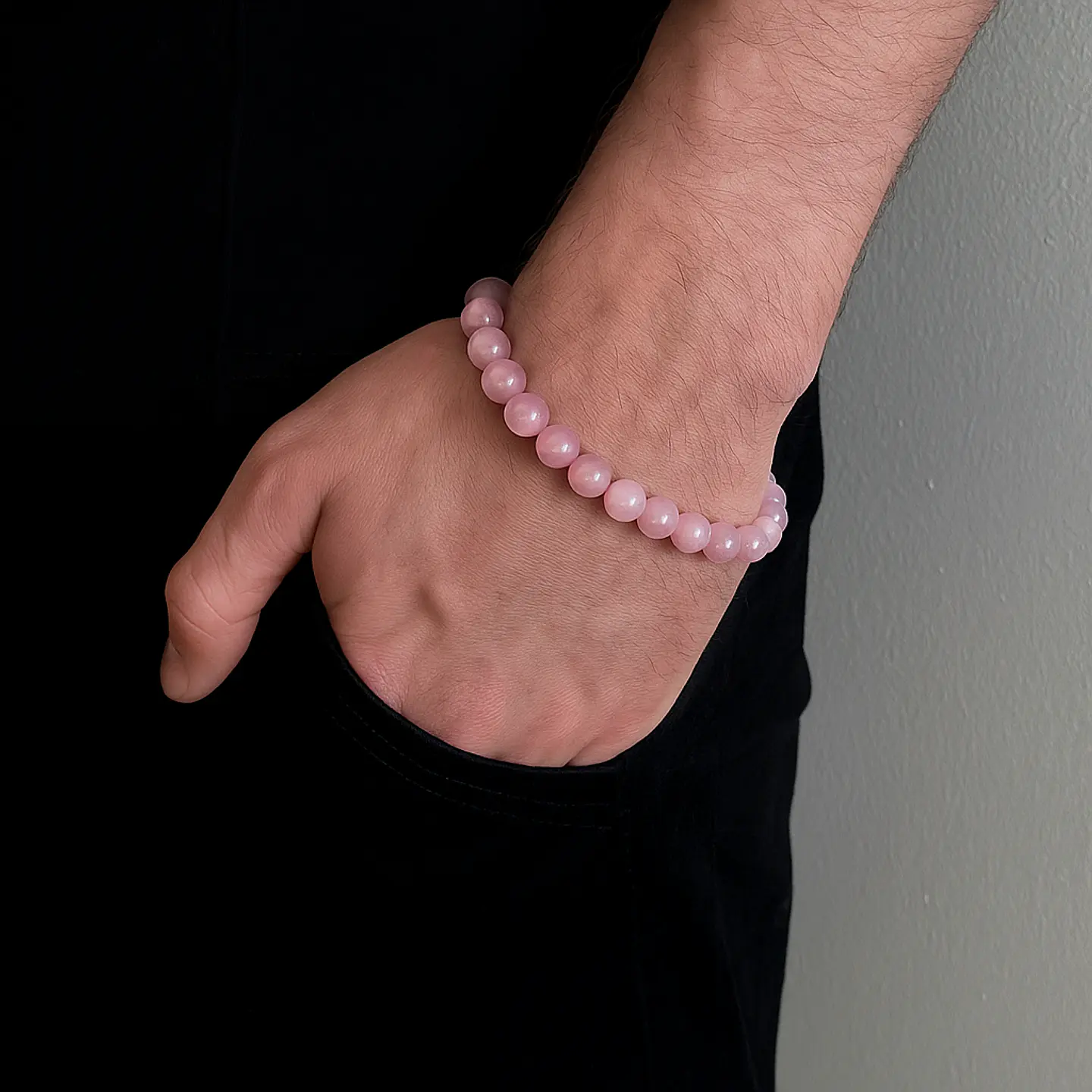 Set Cadena + Pulsera Gargantilla Cuencas De Cuarzo Rosa Unisex 3