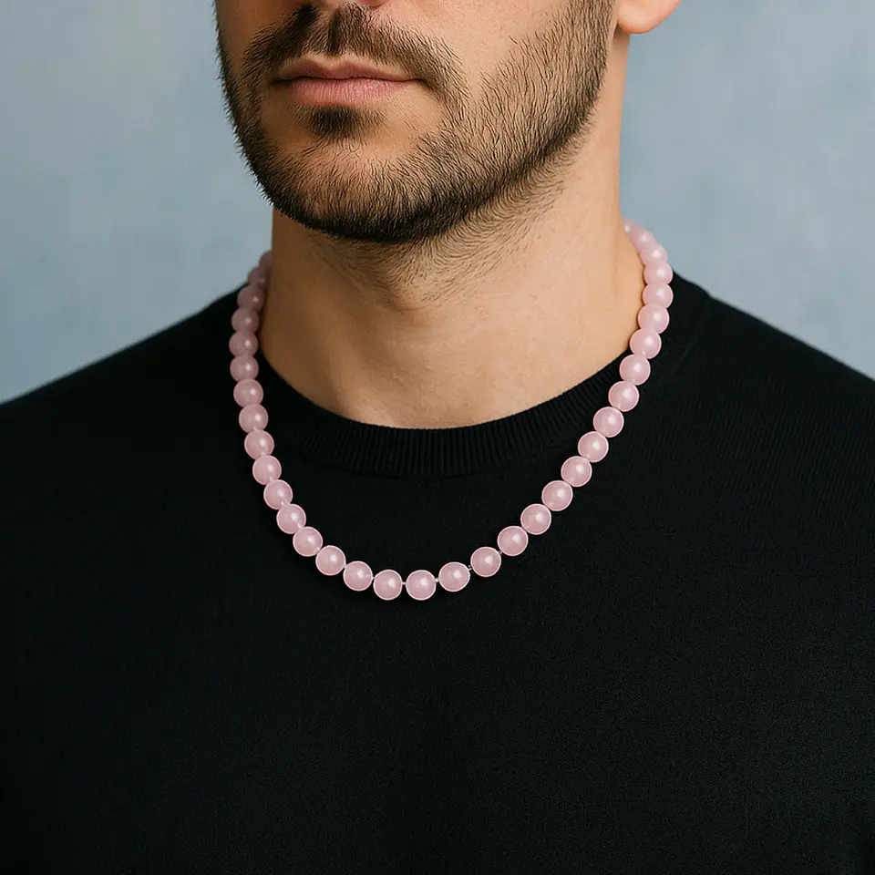 Set Cadena + Pulsera Gargantilla Cuencas De Cuarzo Rosa Unisex 2