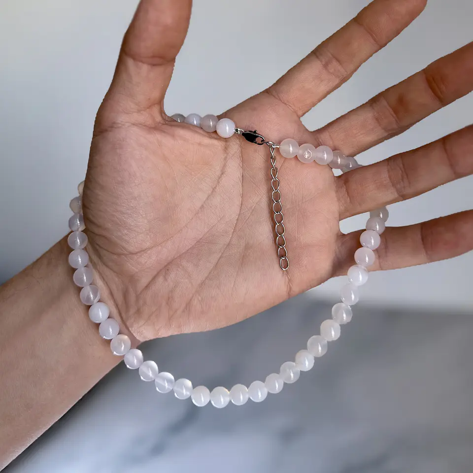 Set Cadena + Pulsera Gargantilla Cuencas De Cuarzo Blanco Unisex 7