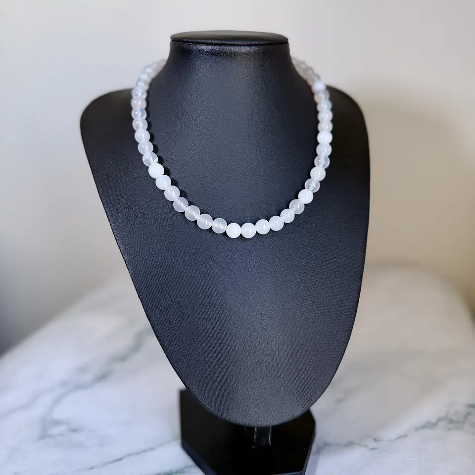 Set Cadena + Pulsera Gargantilla Cuencas De Cuarzo Blanco Unisex 5