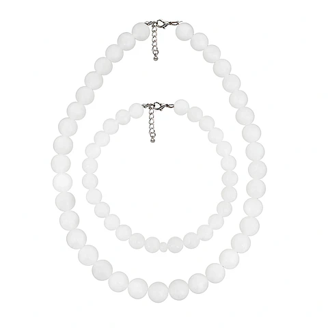 Set Cadena + Pulsera Gargantilla Cuencas De Cuarzo Blanco Unisex