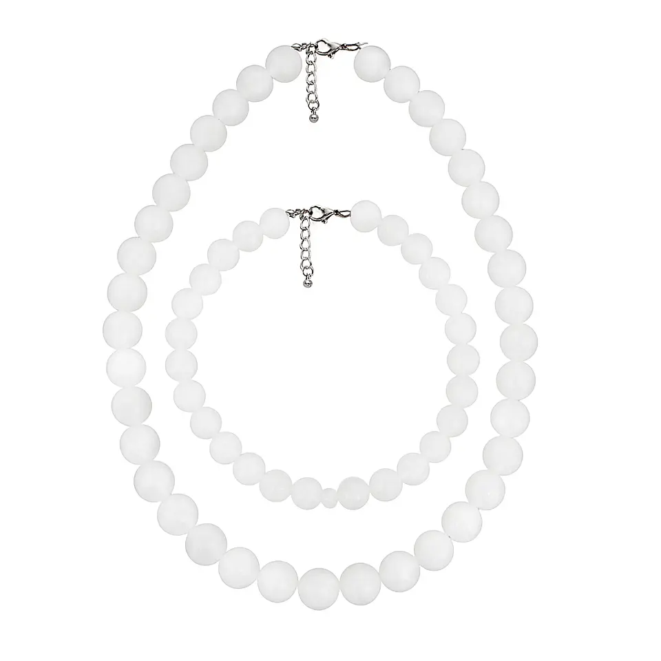 Set Cadena + Pulsera Gargantilla Cuencas De Cuarzo Blanco Unisex 1