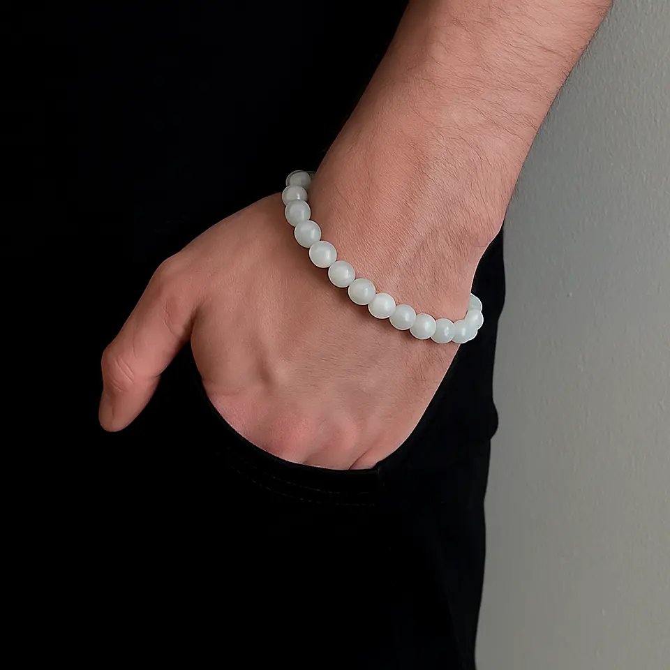 Set Cadena + Pulsera Gargantilla Cuencas De Cuarzo Blanco Unisex 3