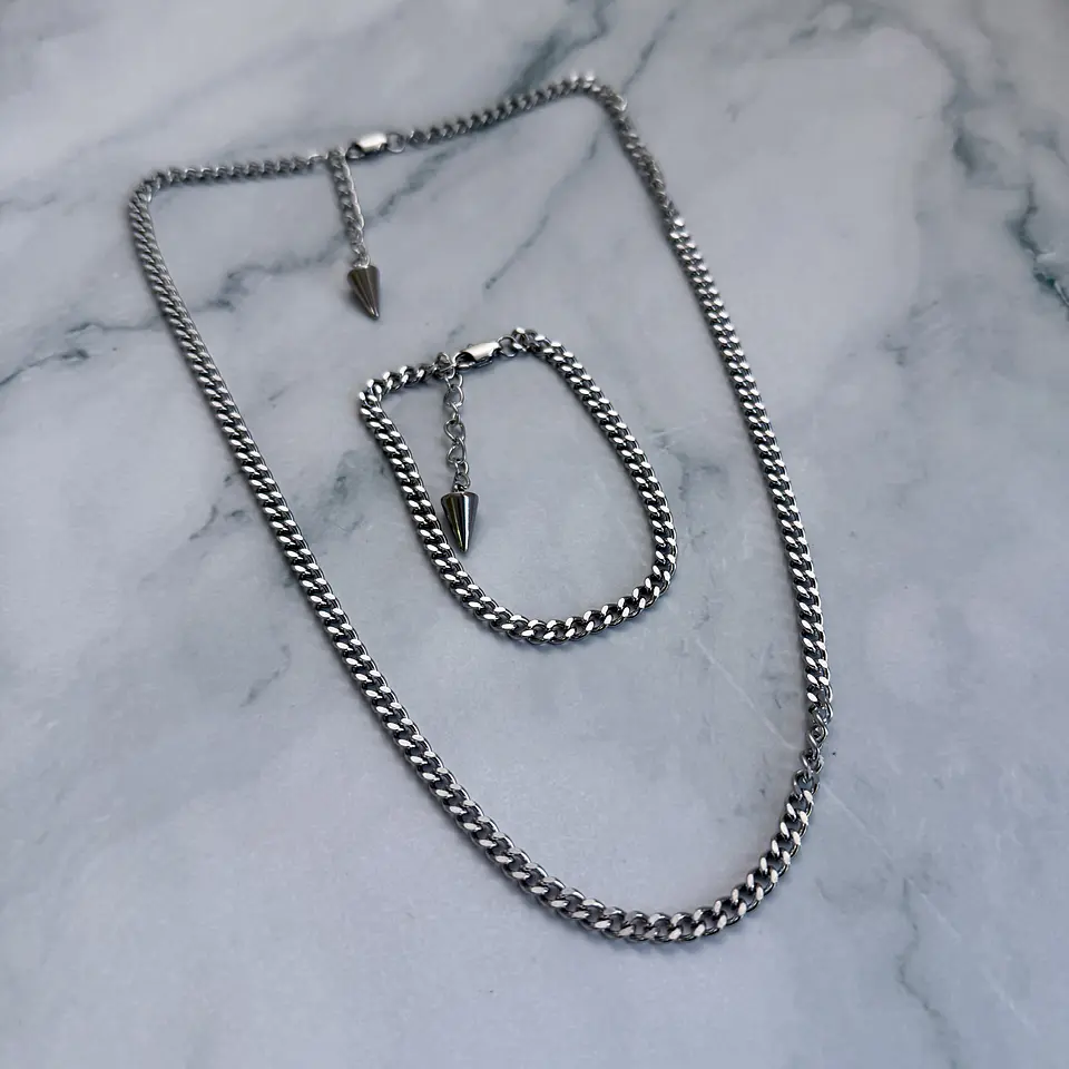 Set Cadena + Pulsera Grumet Acero Inoxidable 4.5mm Collar 3