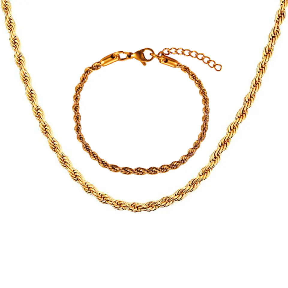 Set Cadena + Pulsera Torbillon Acero Inoxidable 4mm Collar 6